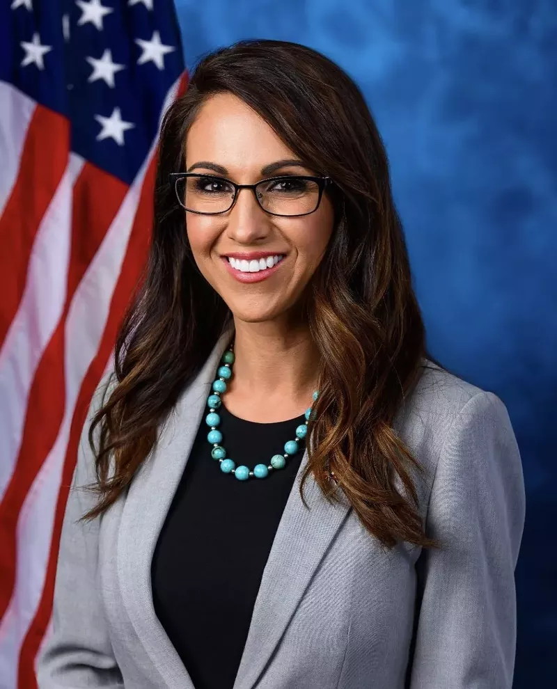Image: Representative Lauren Boebert, 117th U.S. Congress, who wasn't allowed to hold up her Glock for the official photo.