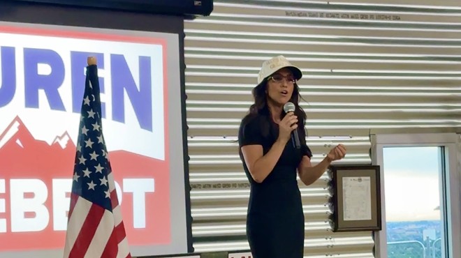 Lauren Boebert speaking during a victory speech.