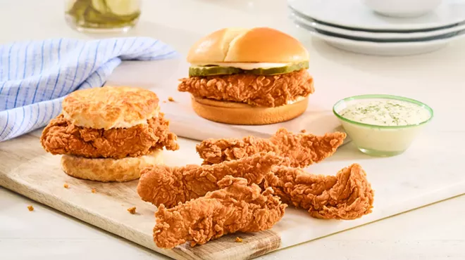 chicken tenders, fried chicken sandwich and fried chicken biscuit