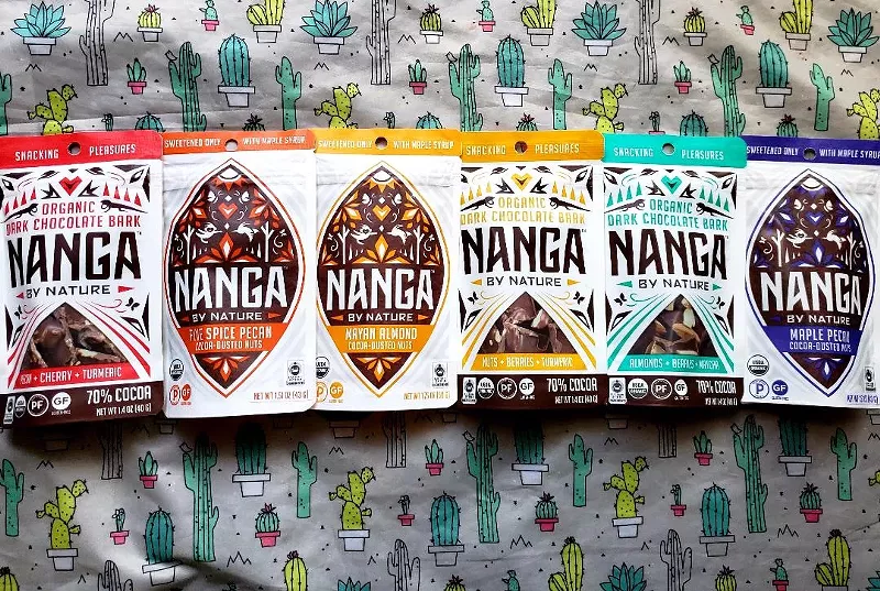 Image: Nanga by Nature offers eleven flavors of chocolate bark and cocoa-dusted nuts.