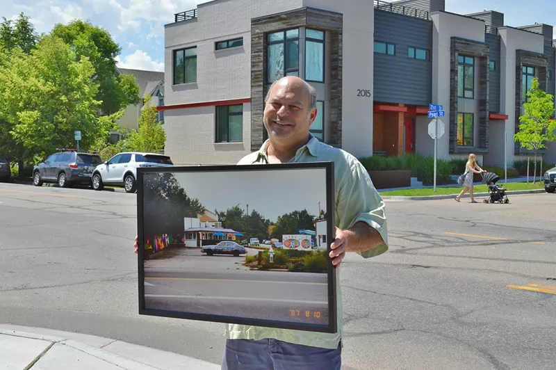 Image: Seidel shows a picture of the original Snarf's, in front of the apartments that took its place.