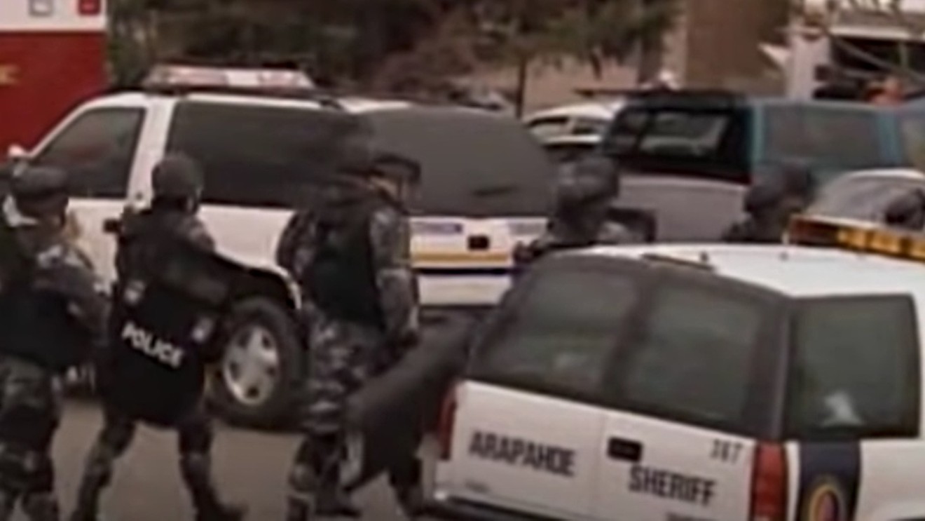 A screen capture from a retrospective about the 1999 attack on Columbine High School.