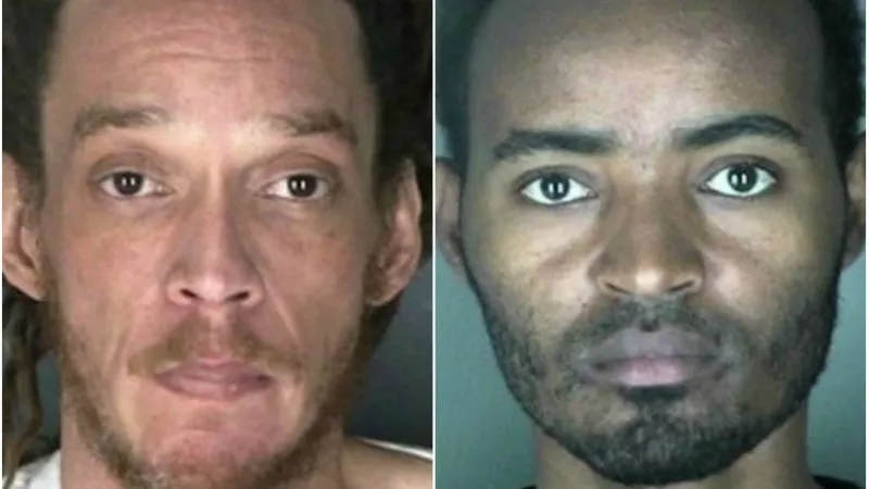 Image: Booking photos for Mark Saunders and Tigistu Belete Ergo.