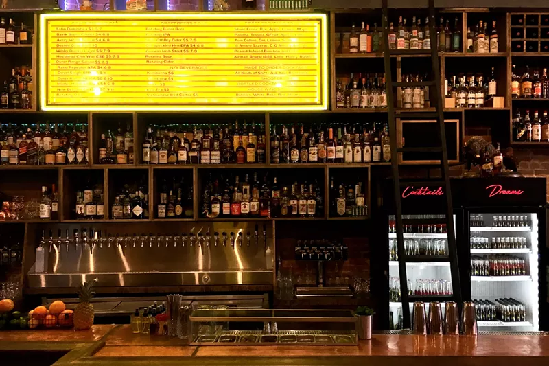Image: Choose beer or cocktails on tap from the bar menu, or the bartender can make you "all kinds of shit."