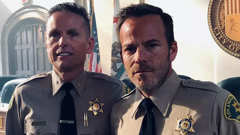 Image: Summit County Sheriff Jaime FitzSimons with actor Stephen Dorff on the set of the Fox series Deputy.