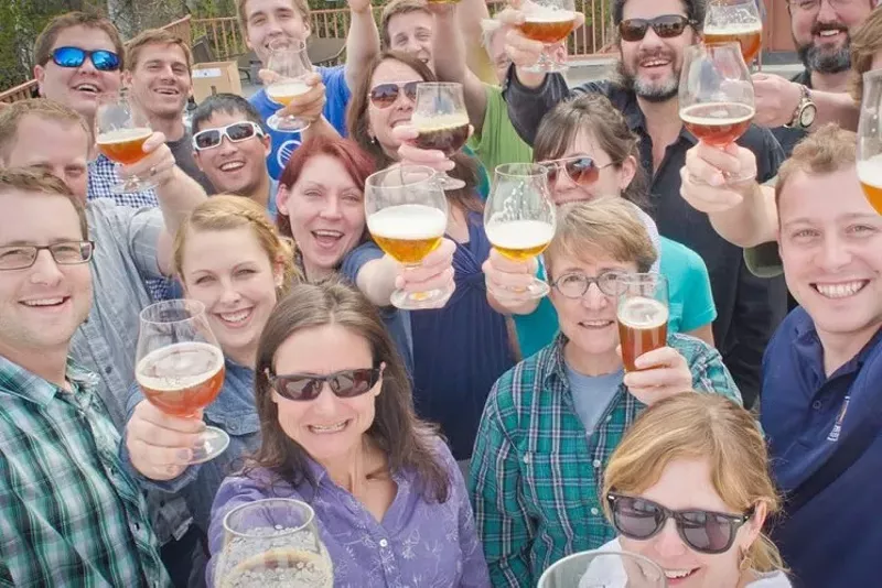 Image: Julia Herz (front, in purple) has been the voice of craft beer.