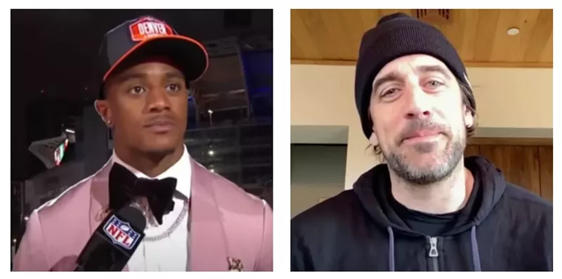 Image: Patrick Surtan II in his post-draft interview, which followed the frustrating frenzy over a possible Aaron Rodgers trade.