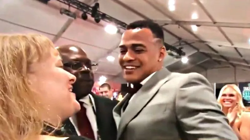 Image: Former Iowa tight end Noah Fant after the announcement that he'd been drafted by the Denver Broncos.
