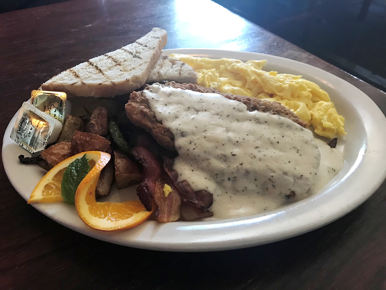 Chicken-fried steak makes for a hearty brunch at Hanson's.