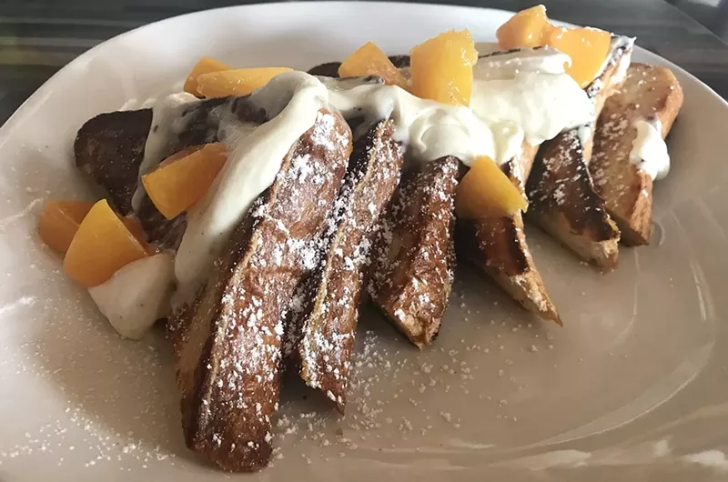 Image: Peaches and cream French toast at Spanky's.
