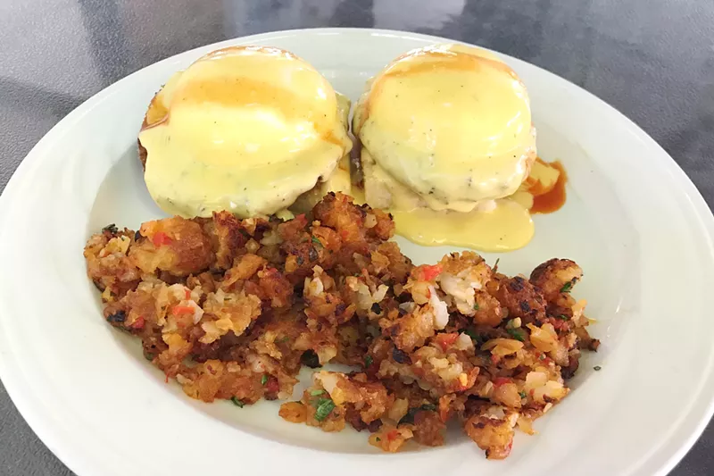 Image: Eggs Benedict get a Southern twist at the Lobby.