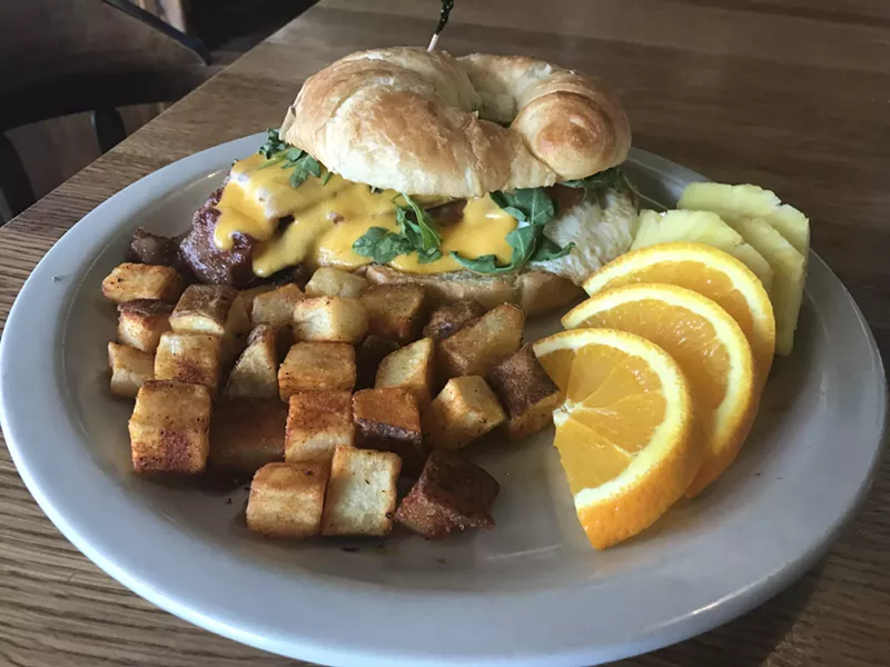 Image: Vine Street's brunch Sammy with potatoes.