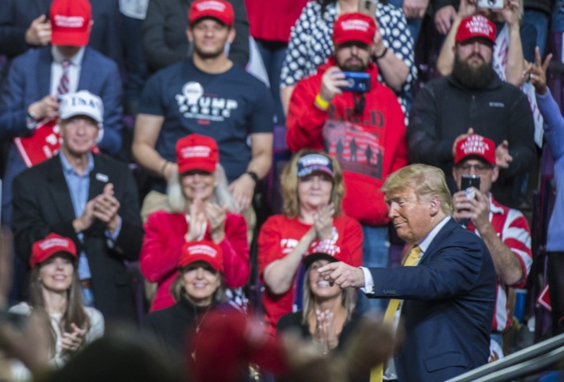 President Donald Trump holds a rally at the Broadmoor World Arena in Colorado Springs on February 20.