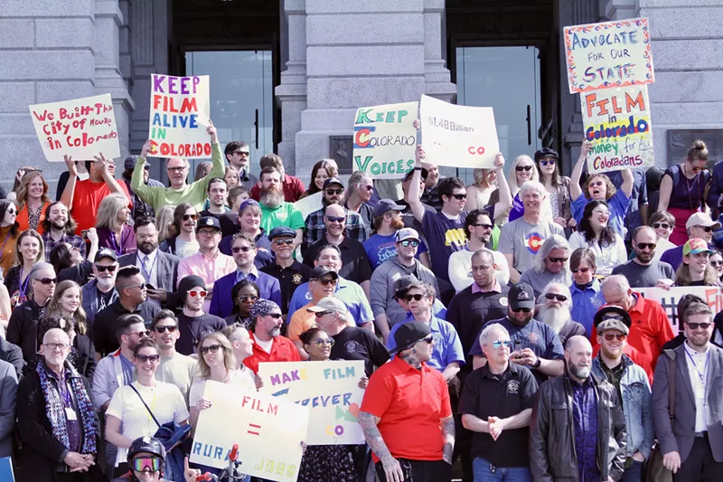 Image: Cinema Day rally supporters on the west steps of the Capitol.