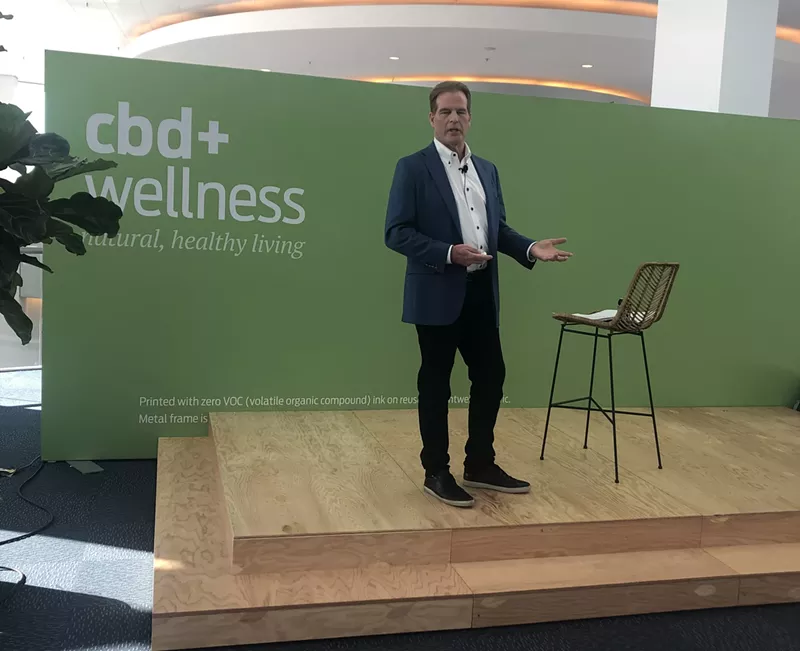 Image: Craig Binkley speaking at the cbd + wellness booth at the 2020 Outdoor Retailer Outdoor + Snow Show.