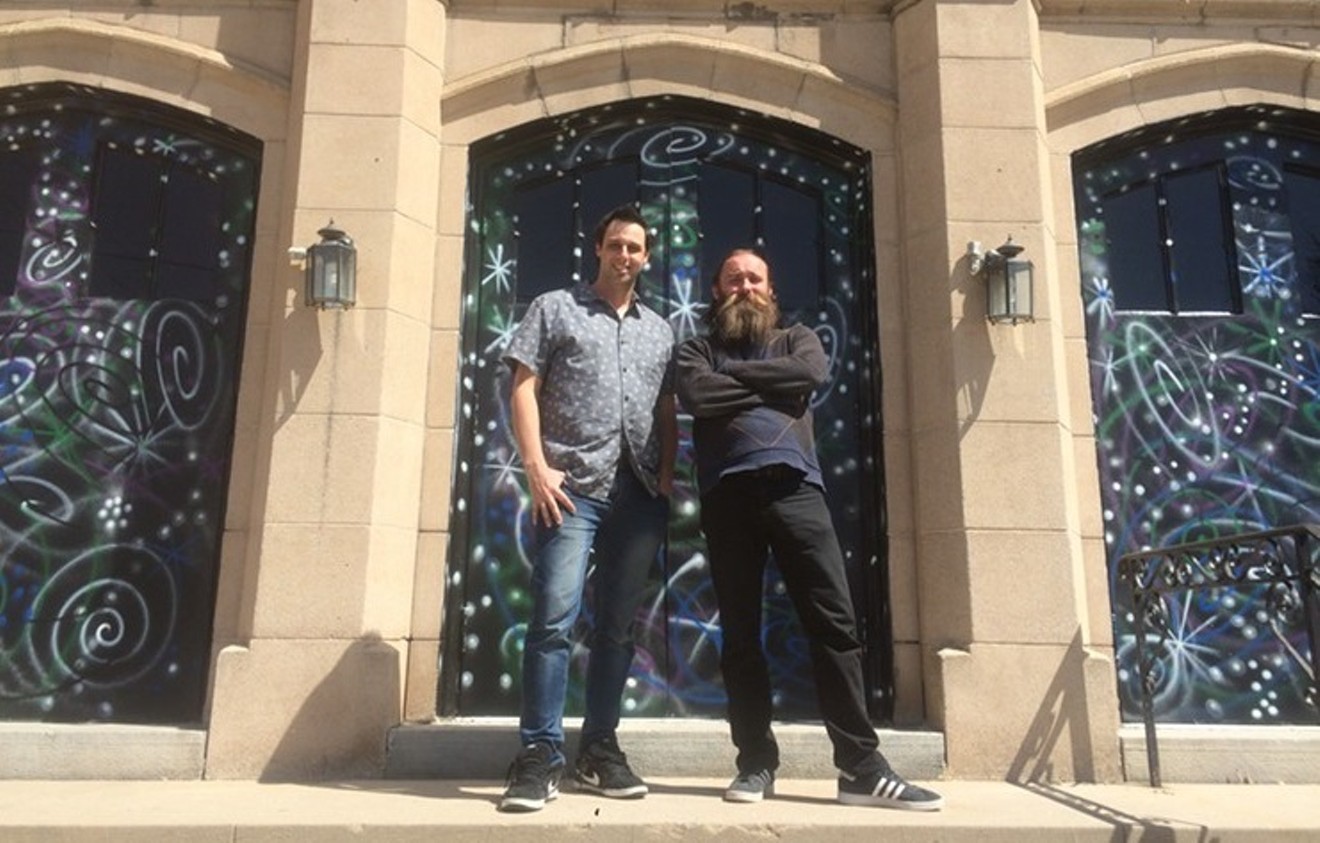 Steve Berke (left) and Lee Molloy (right) stand in front of the International Church of Cannabis shortly after it opened in 2017.