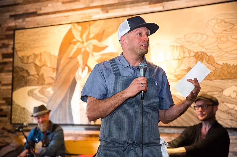 Image: Chef and Lola founder Jamey Fader addresses the crowd.