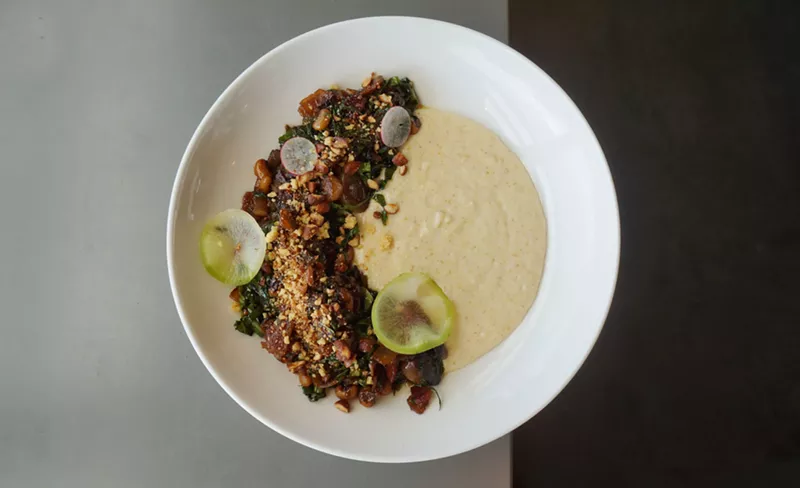 Image: Warm collard salad with creamed cornbread.