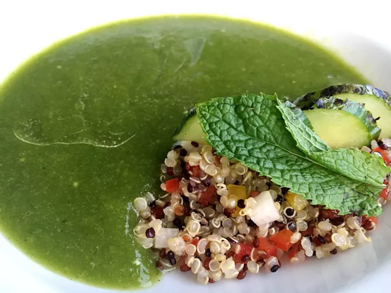 Image: Zolo Grill's new chilled cucumber soup with tri-color Colorado quinoa.