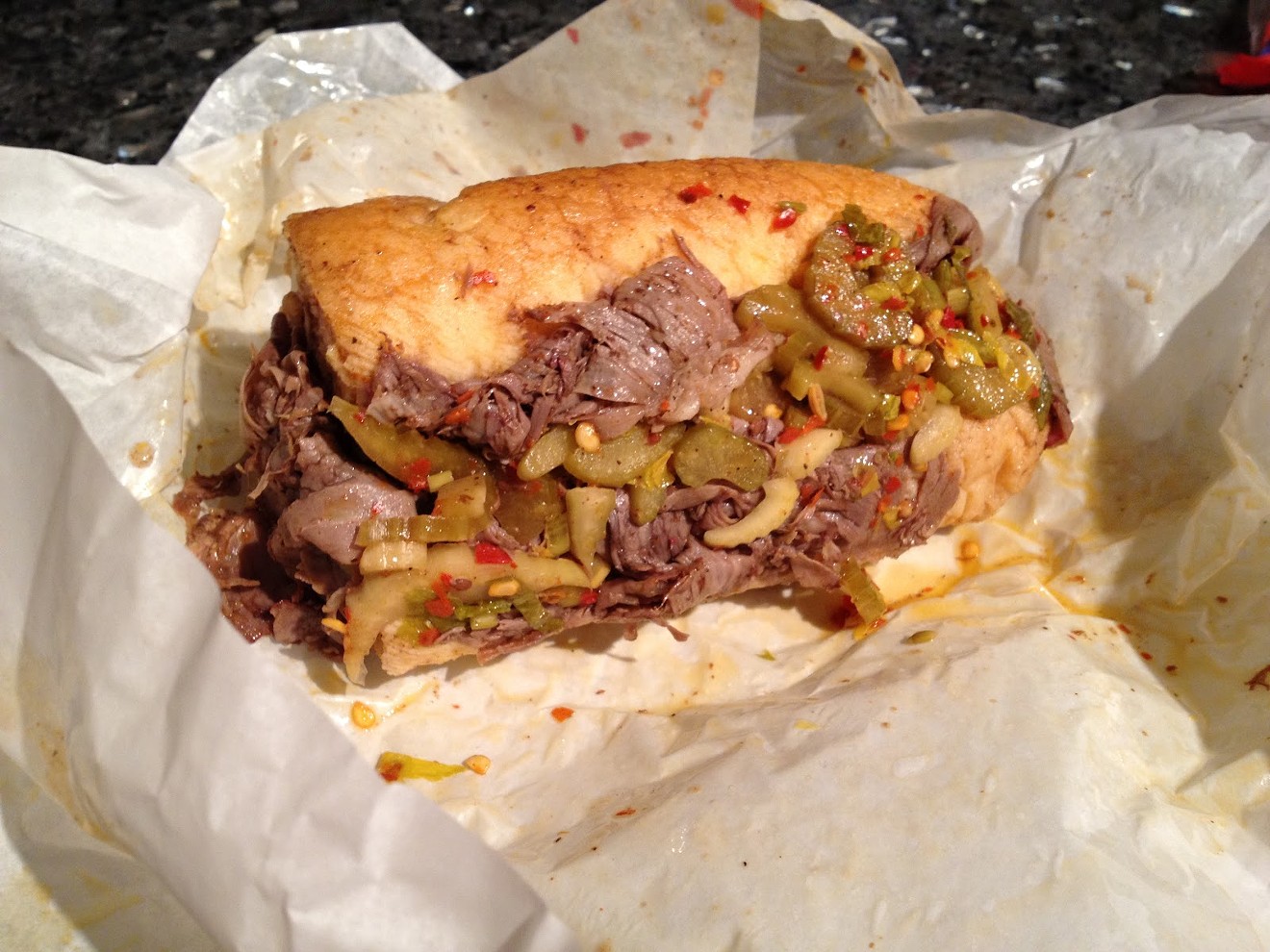This is what you can expect from a messy but delicious Italian beef sandwiches.