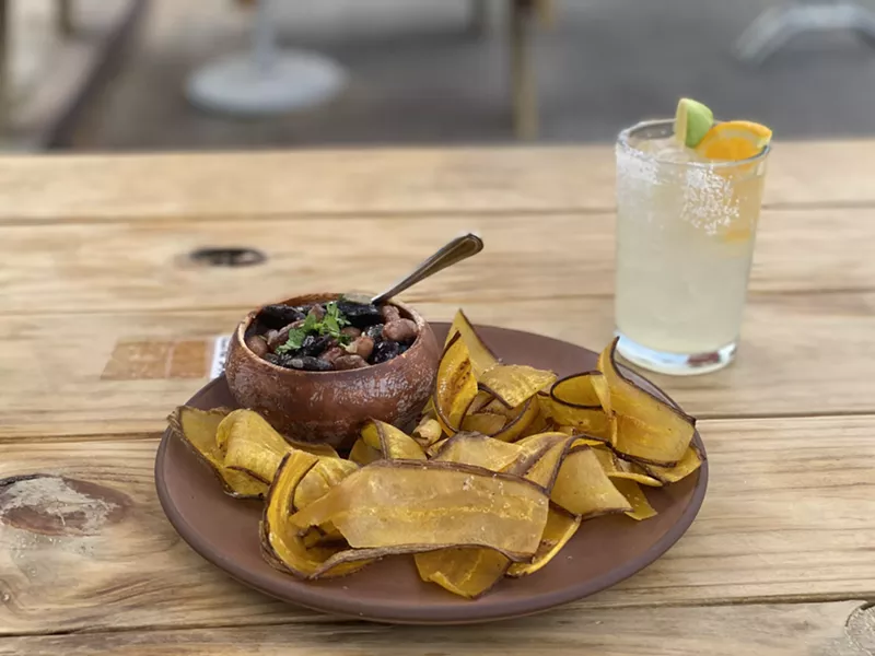 Image: Señor Bear's bean escabeche comes with plantain chips that serve as elegant shovels.