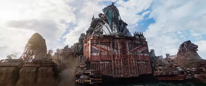 Image: In the film Mortal Engines, Christian Rivers’ adaptation of Philip Reeve’s apocalyptic YA novel, London is one of the gigantic, mobile cities built atop a colossal tank-treaded vehicle that stalks its much smaller prey.