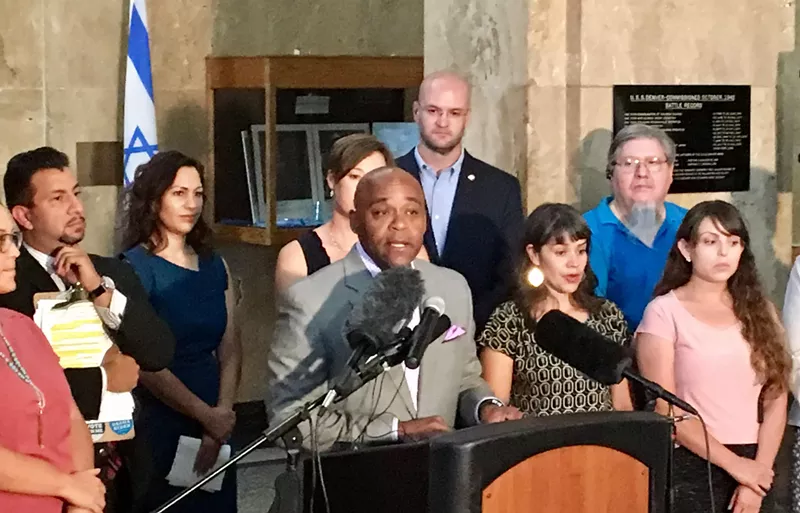 Image: Mayor Hancock at Wednesday's press conference.