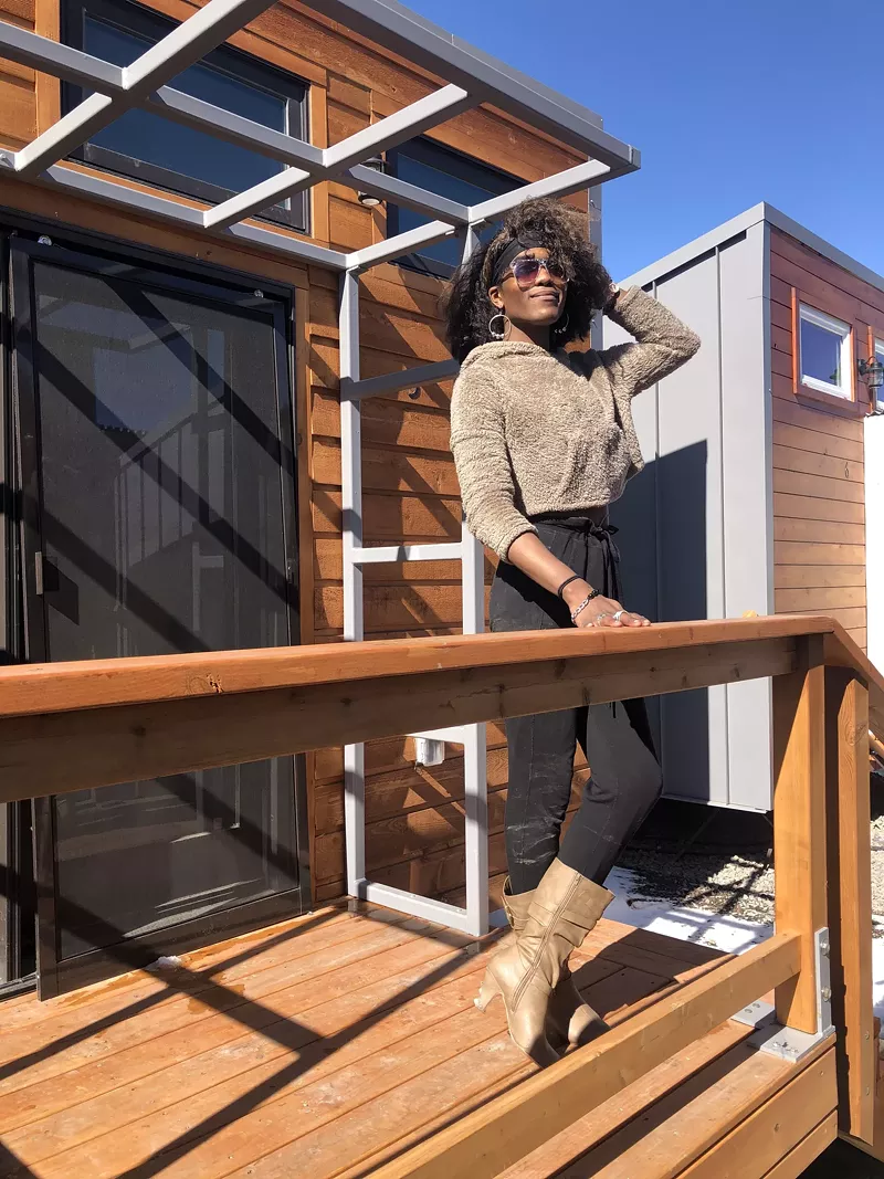 Image: Princess Johnson feels stable living at a tiny home village in the Cole neighborhood.