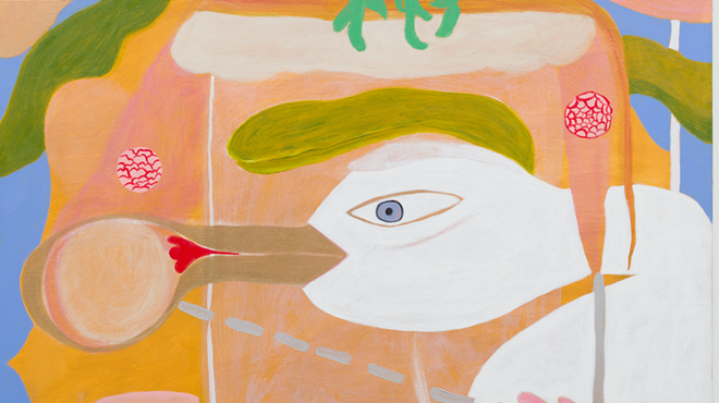 A bird drawing with an orange background