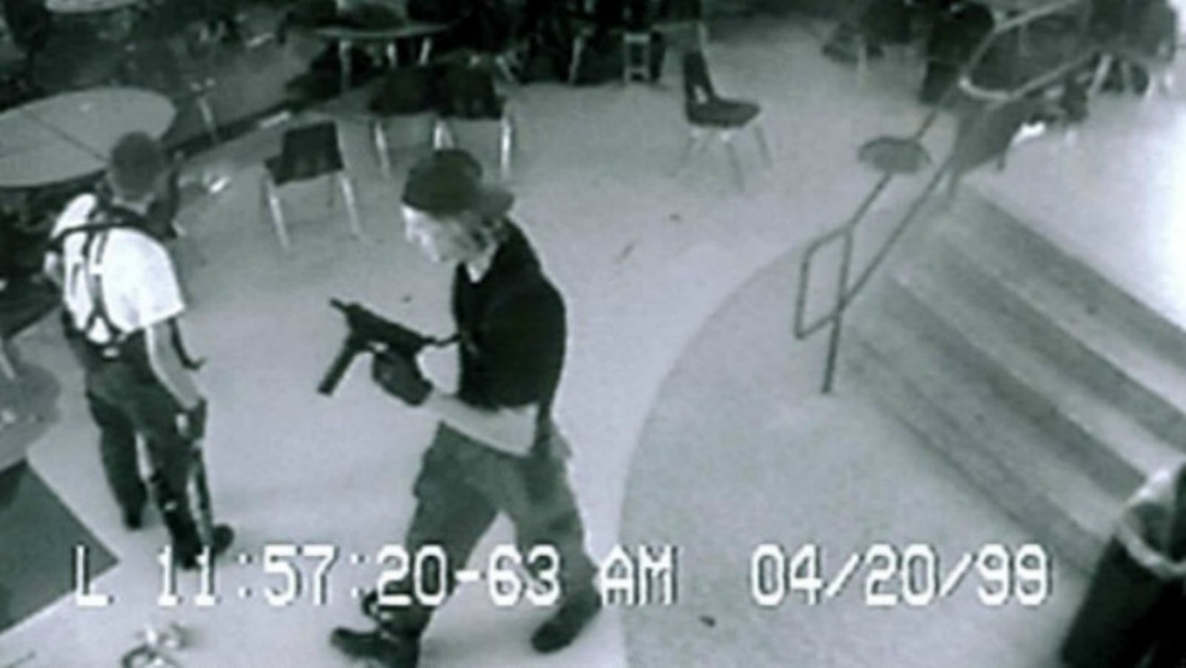 Surveillance footage of Columbine killers Eric Harris and Dylan Klebold from April 20, 1999.