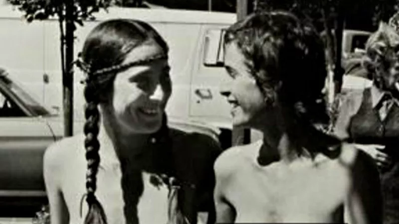 Image: A blurry (and uncropped) version of this 1966 photo labeled with the claim that it showed Hillary Clinton and her LGBT college roommate topless was shared by Republican candidate Raymond Garcia. The fact-checking website Snopes rated the meme false.