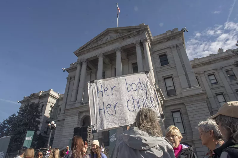 Image: abortion supporters at Colorado capitol.