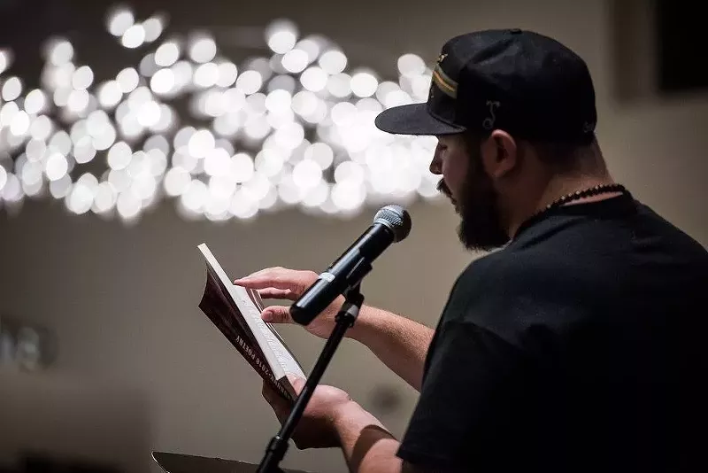 Image: Brice Maiurro at the Boulder Block Slam, an event he organized at the Dairy Arts Center through Punch Drunk Press.
