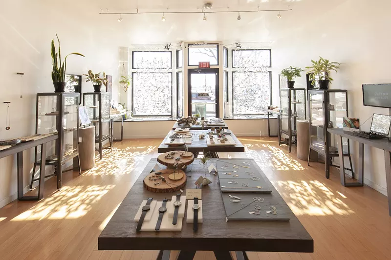 Image: Inside Balefire Goods, Jamie Hollier's jewelry boutique and art gallery in Olde Town Arvada.