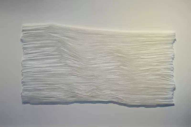 Image: Lisa Bethancourt, "Sedimentation 1," 2018, archival tissue on panel.