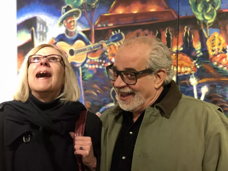 Image: Mary Voelz Chandler and her collaborator, Westword art critic Michael Paglia, share a laugh in January 2018 at Metropolitan State University's Center for Visual Art.