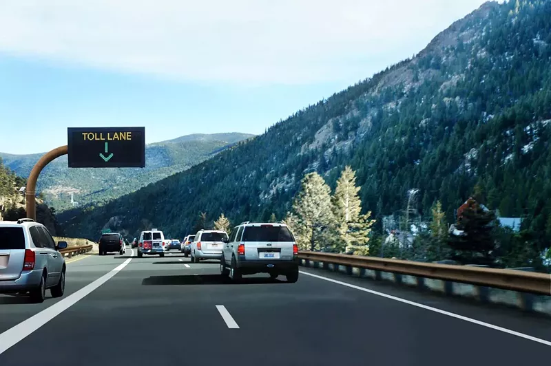 Image: Vehicles driving along the Interstate 70 Mountain Express Lane.
