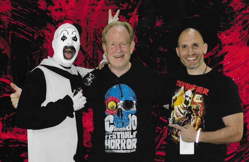 Bret Smith with Art the Clown (David Howard Thornton) and Terrifierwriter/director Damien Leone at COFOH 2022.