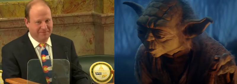 Image: Governor Polis and one of his advisors, Jedi Master Yoda