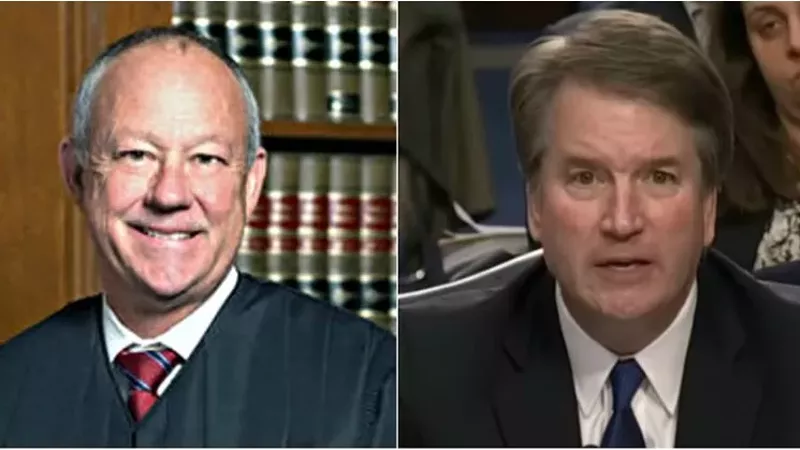 Image: Tenth Circuit Chief Judge Timothy Tykmkovich and newly minted U.S. Supreme Court Justice Brett Kavanaugh during his Senate confirmation hearing.