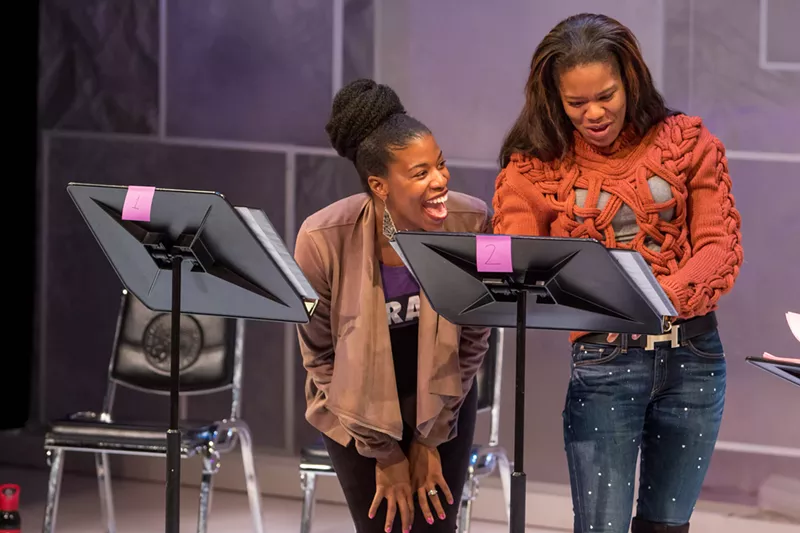 Image: Valeka Holt (left) and Jasmine Hughes read Donetta Lavinia Gray's Last Night and the Night Before at the 2017 New Play Summit.