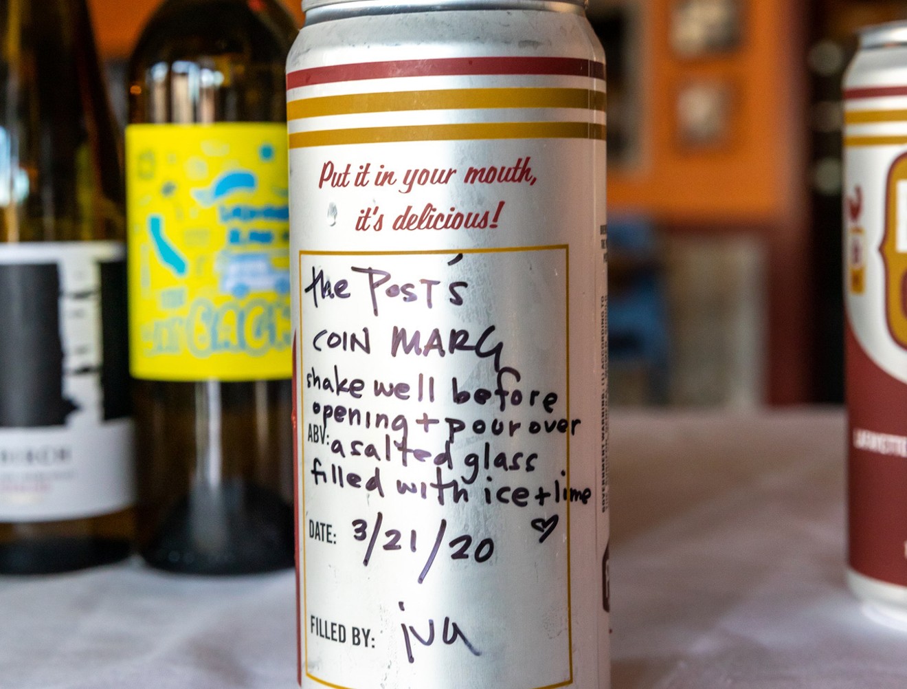 Some restaurants have been using sealable Crowler cans to package cocktails to go.