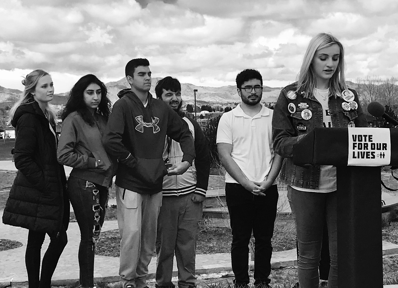 Students announcing Vote for Our Lives at a press conference in Littleton on April 9.