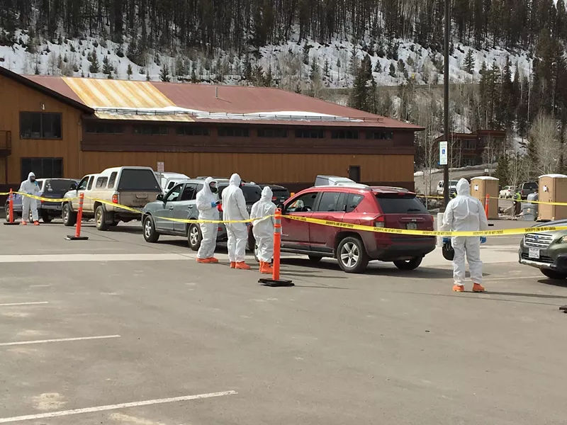 Image: Members of the Colorado National Guard helped administer a drive-up COVID-19 testing site in San Miguel County on March 17.