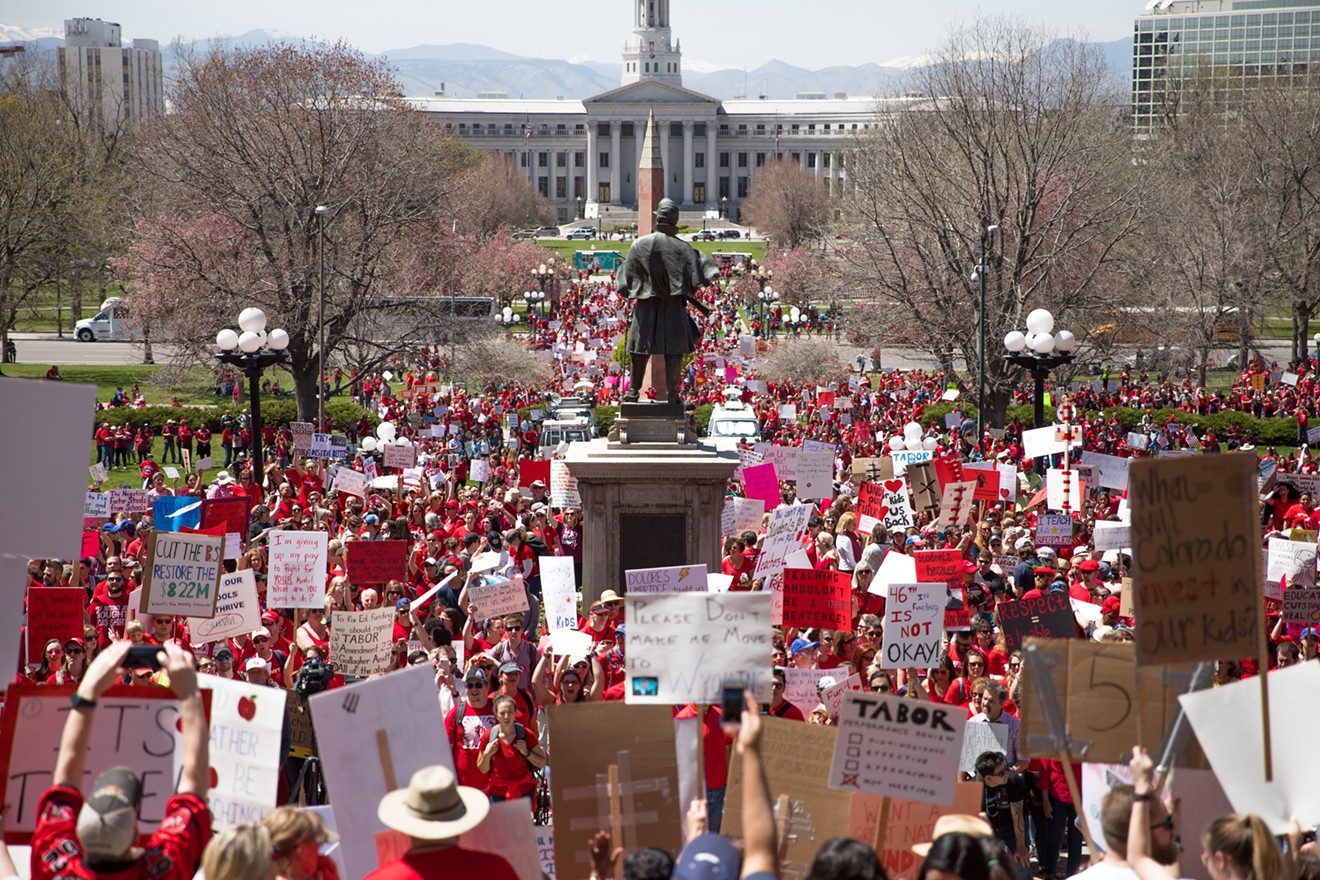 Teachers rallied for more pay and funding for schools on April 27.
