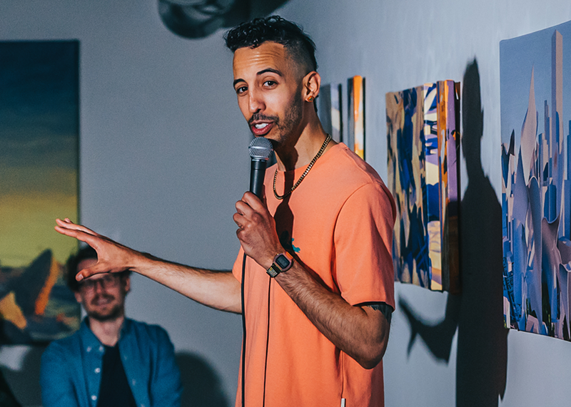 Image: Sammy Anzer performs at Ryan Joseph Gallery.