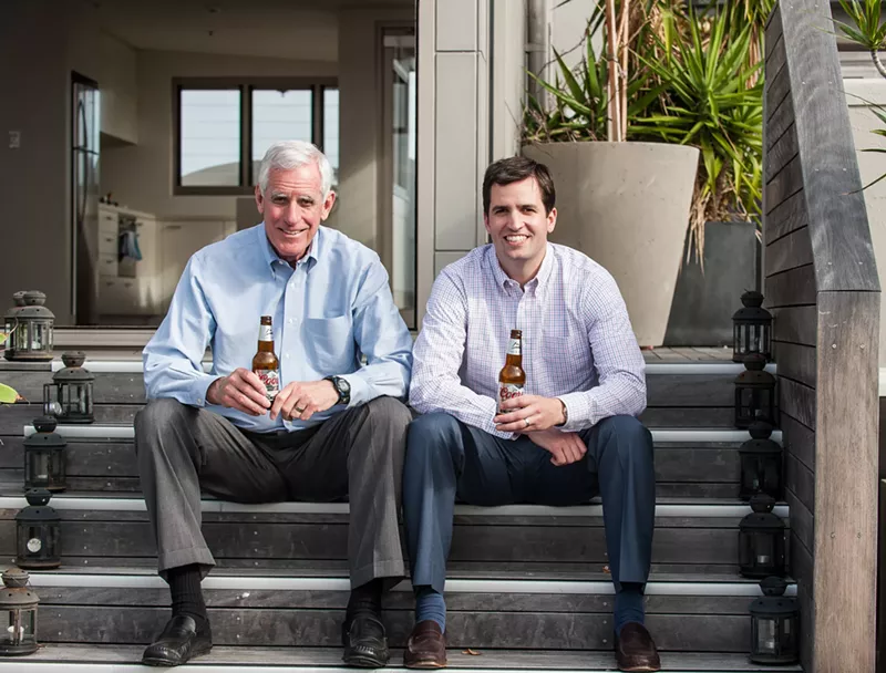 Image: Pete Coors and son David throw back some cold ones.