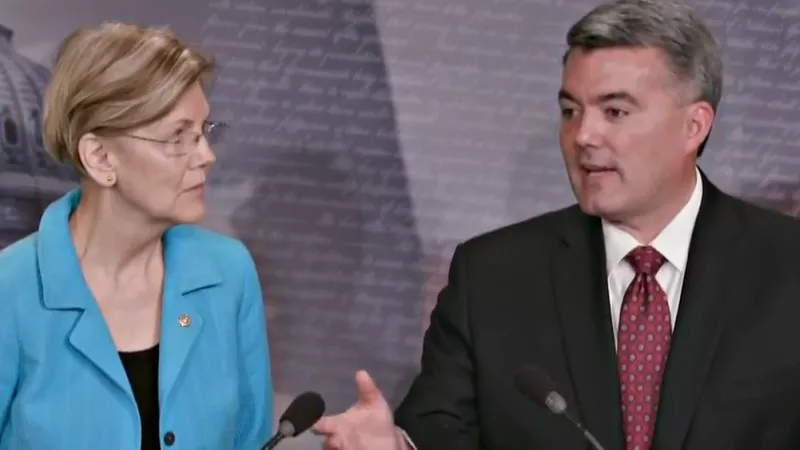 Image: Massachusetts Senator Elizabeth Warren looks on as Colorado Senator Cory Gardner talks this morning about the just-introduced Strengthening the Tenth Amendment Through Entrusting States Act.