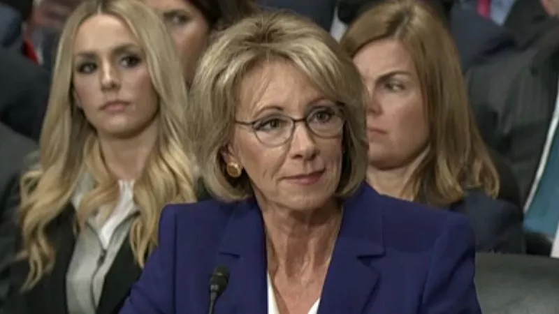 Image: Betsy DeVos at a congressional hearing in regard to her nomination as Secretary of Education.