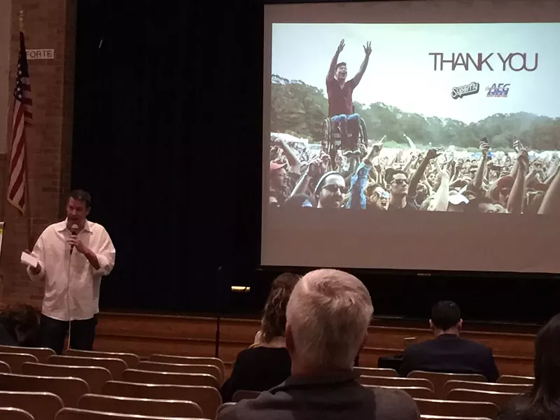 Image: David Ehrlich, of AEG and Superfly, talks to the public about the benefits of a new Denver music festival.